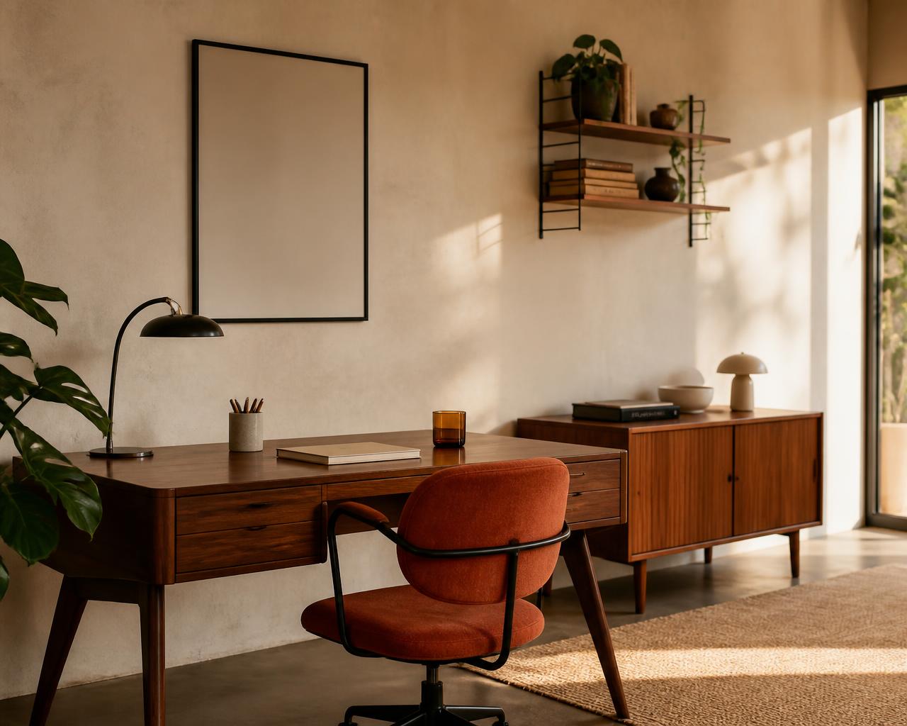 Mid-Century office with wall art