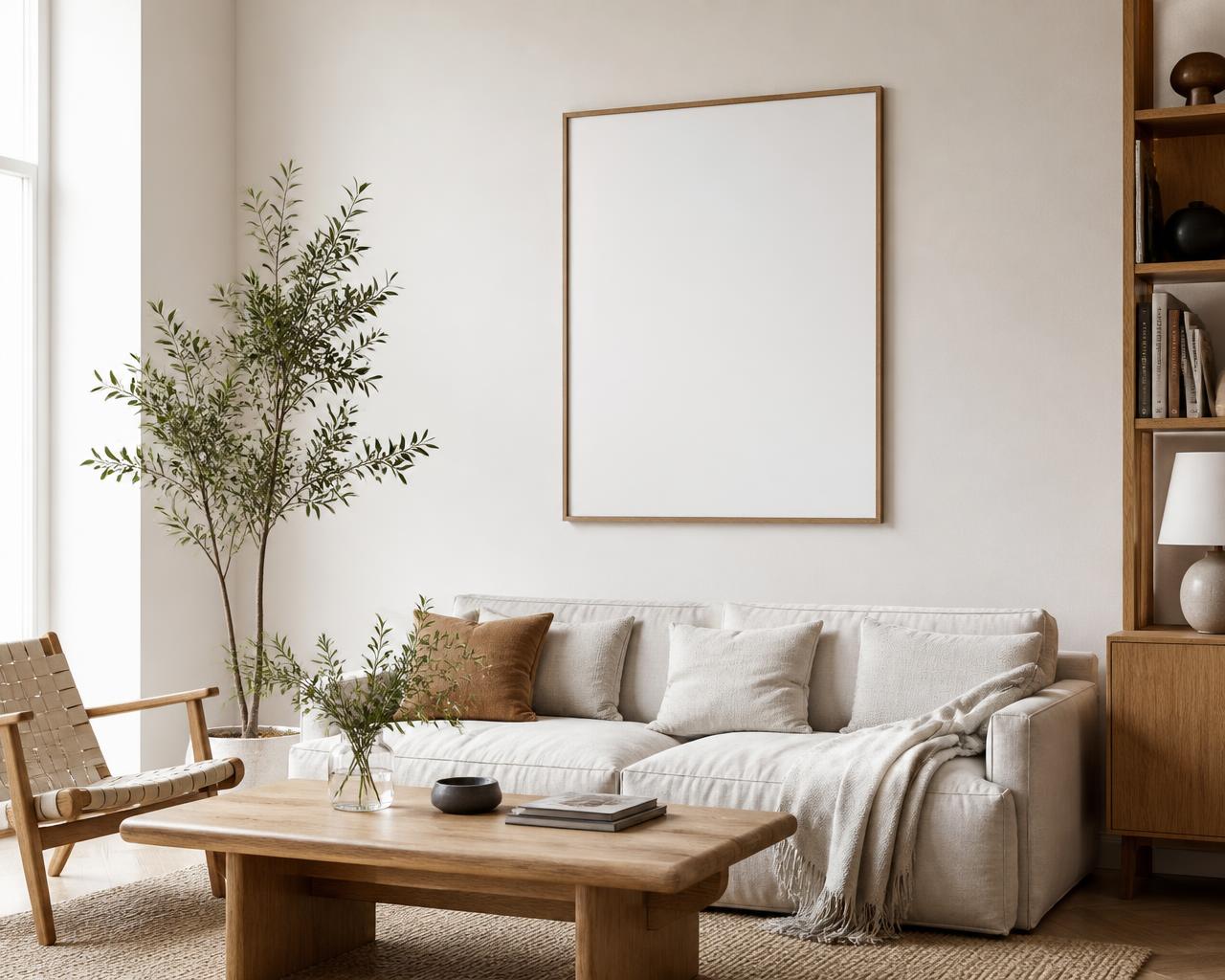 Scandinavian living room with wall art
